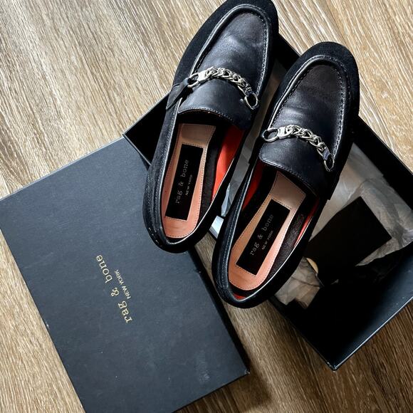 Rag & Bone Cooper Chain Link Black Leather Suede Loafers 7 - Picture 1 of 6